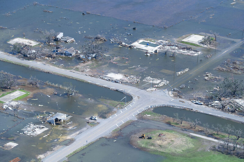 A flooded LA 82, named the Rodney Guilbeaux Memorial Highway, in Creole, LA, after hurricane season in 2020.