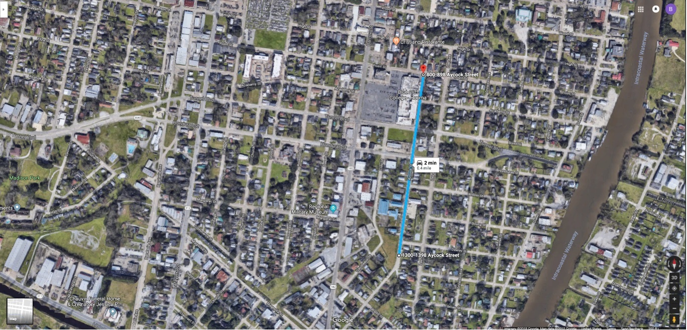 Aerial satellite view of Aycock Street.