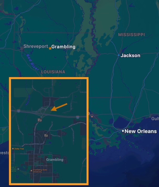 Map of Grambling, Louisiana and the Interchange at I-20 and Highway 149