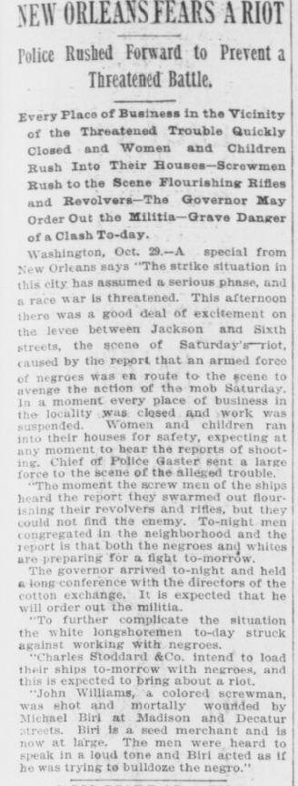 Newspaper Headline on Riots in New Orleans
