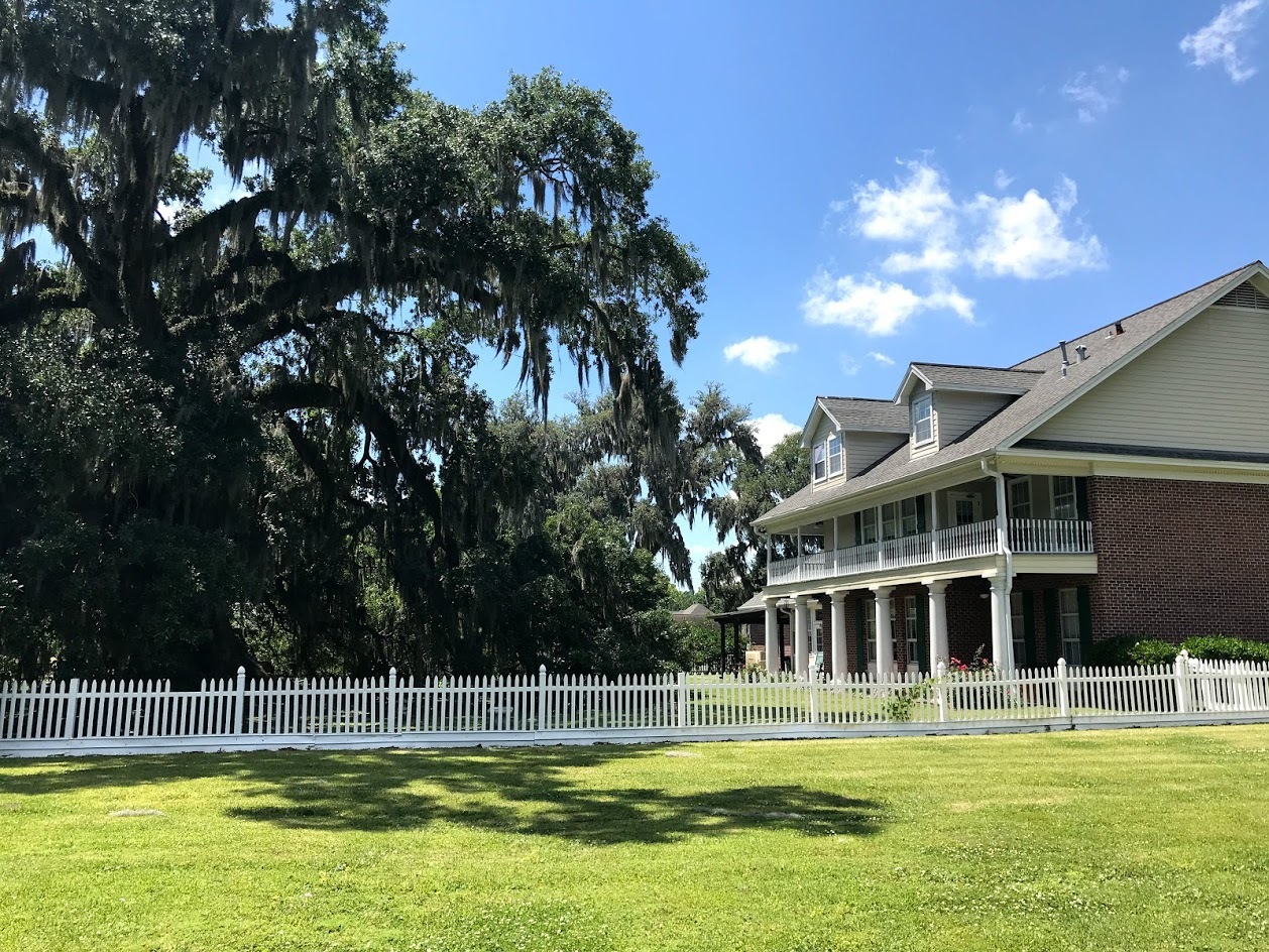 The side view of the back porch of the reconstructed Darby Plantation Home.