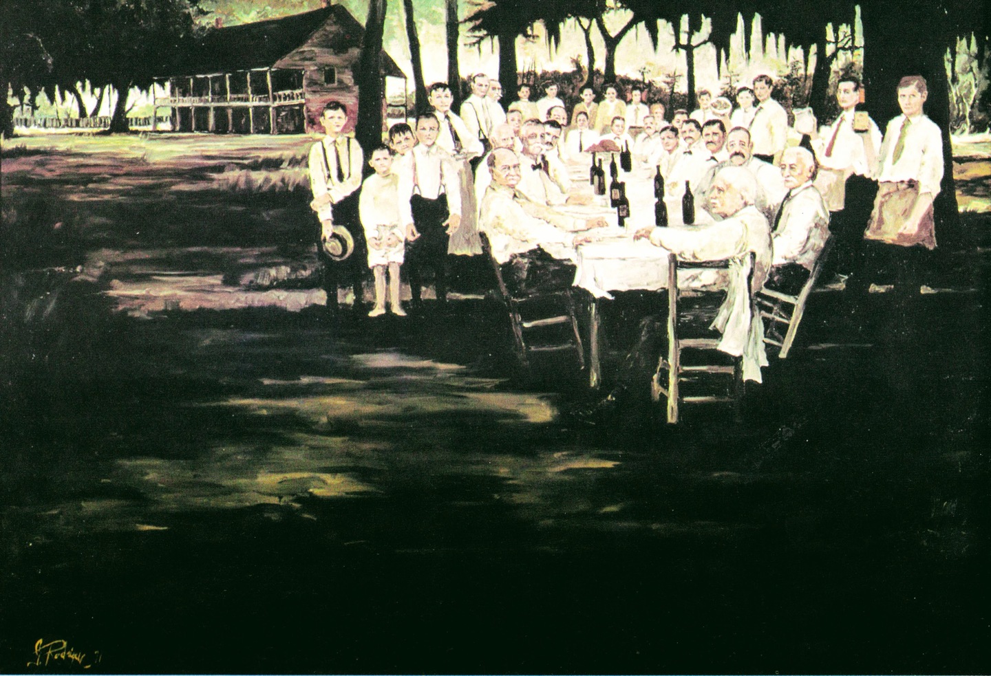 George Rodrigue, the celebrated Cajun artist, painted the Darby Plantation home in his masterpiece, The Aioli Dinner. The home was chosen because it was the only place the Aioli Dinner was held that was still standing at the time of the painting.
