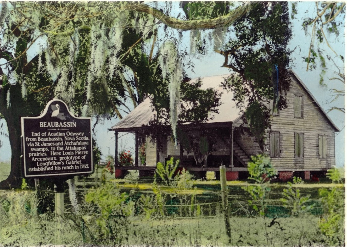 The Beaubassin House (circa 1790) in its original location at Beau Bassin Ridge before it was moved to the Vermilionville Living History and Folk Life Park