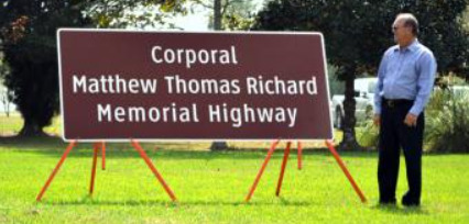Unveiling of Corporal Matthew Thomas Richard's Memorial Roadway sign