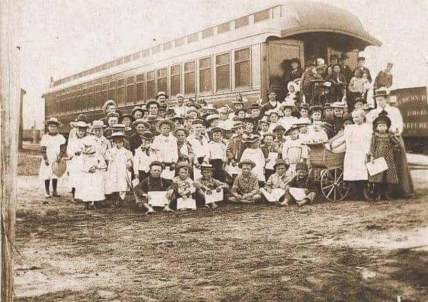 Orphaned Children in Front of One of the Train Cars of the Orphan Train